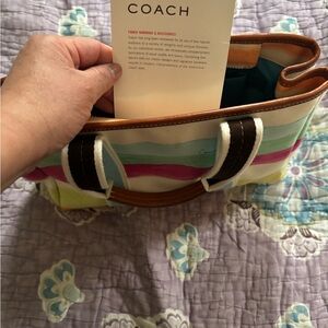 COACH Multicolor Stripe Canvas Tote with Pastel Accents